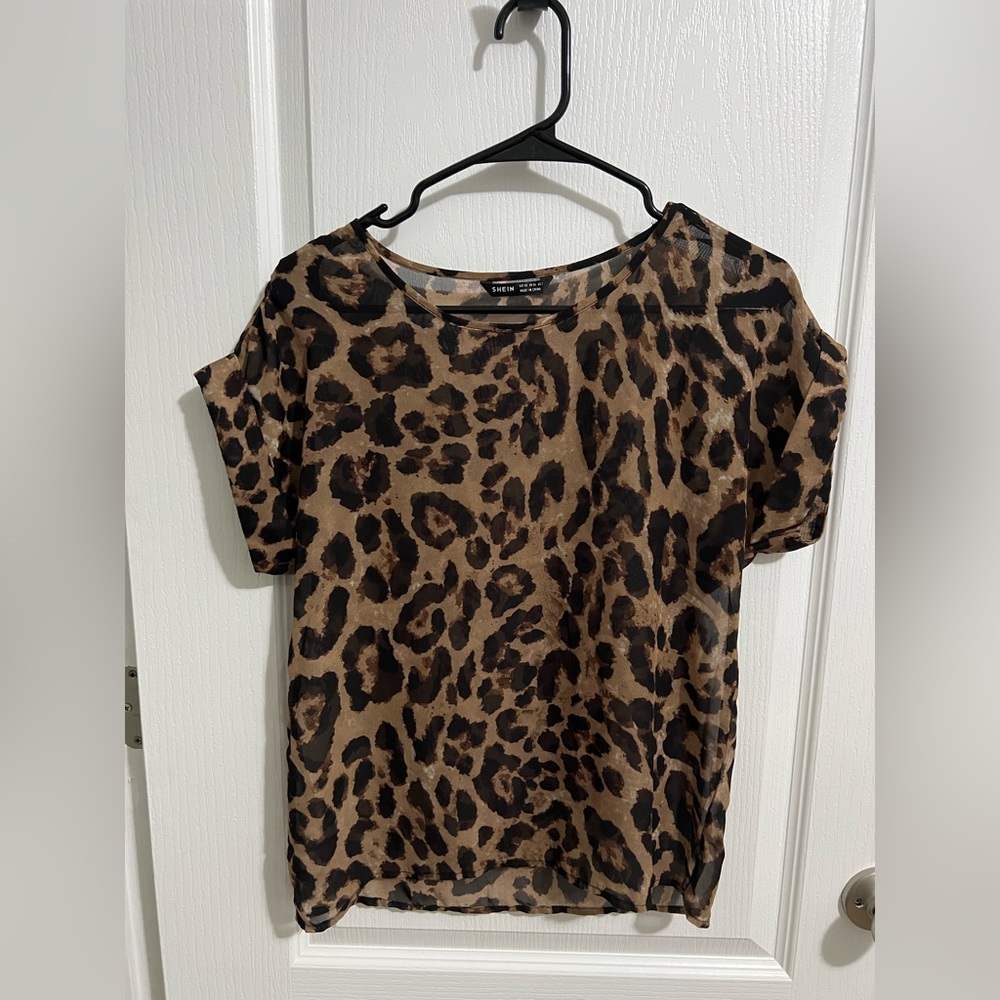 SHEIN cheetah print see-through top